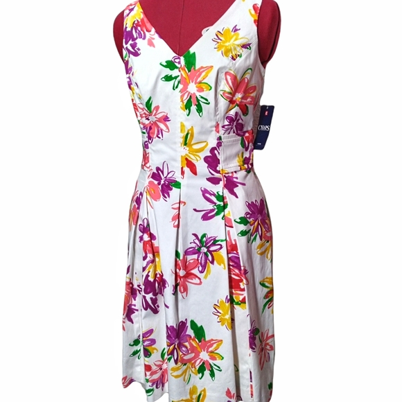 Chaps New Floral Jacquard Fit n Flare V-Neck Pleated Sleeveless Dress Size 4 NWT - Picture 4 of 16